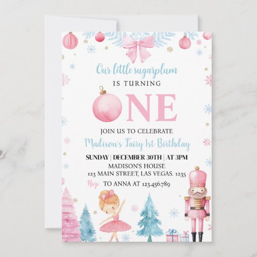 Nutcracker Pink Fairy Anniversaire Fête Invitation (Devant)