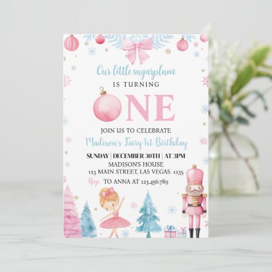 Nutcracker Pink Fairy Anniversaire Fête Invitation (Debout devant)