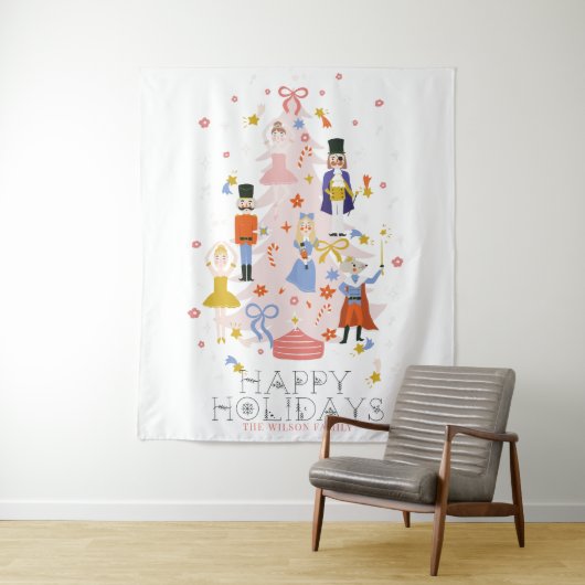 Nutcracker Pink-kerstboomfeestdag Wandkleed (In situ)