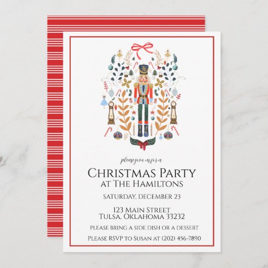 Nutcracker Red Christmas Party Invitation (Devant / Derrière)
