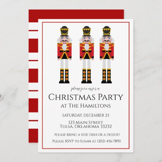 Nutcracker Red Stripe Christmas Party Invitation (Devant / Derrière)