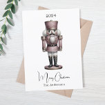 Nutcracker rétro blanc simple Noël<br><div class="desc">Un arrière - plan blanc et un biscuit rose poussiéreux. Joyeux Noël écrit avec un script de style à la mode et à la main. Retour : ajoutez votre note et vos noms.</div>
