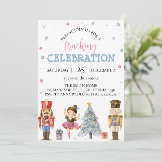 Nutcracker rose Anniversaire de fête Invitation (Debout devant)