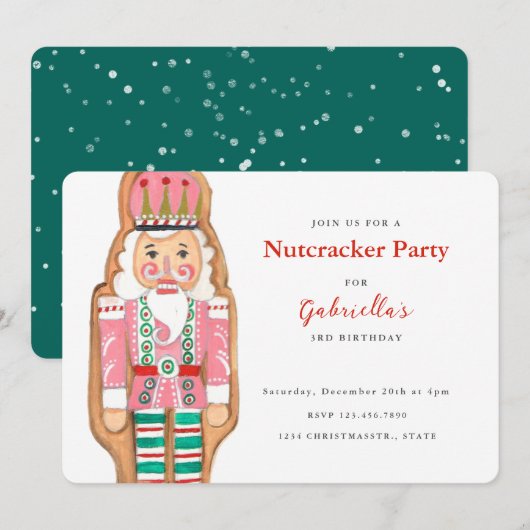 Nutcracker roze & turquoise winter Sneeuwvakantie Kaart (Voorkant / Achterkant)