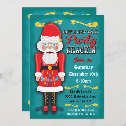 Nutcracker SantaHoliday Christmas Party Invitation (Devant / Derrière)
