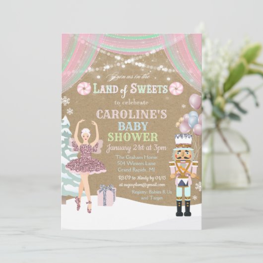 Nutcracker Sugar Plum Baby shower Invitation (Debout devant)
