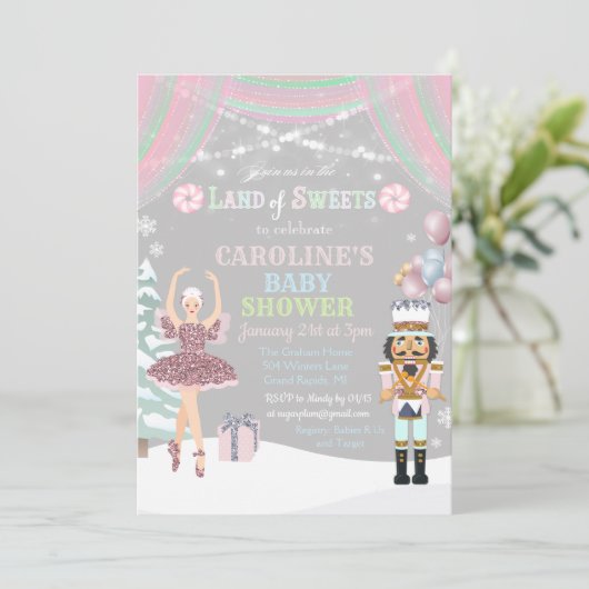 Nutcracker Sugar Plum Baby shower Invitation (Debout devant)