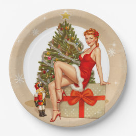 Nutcracker Sweet Retro Pinup Christmas Paper Plate Papieren Bordje
