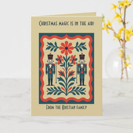 Nutcracker Toy Soldier Nordic Christmas Minimal St Kaart (Gele Bloem)