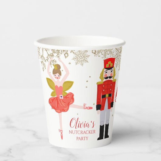 Nutcracker Winter Ballet Gold Snowflake Birthday P Papieren Bekers (Voorkant)