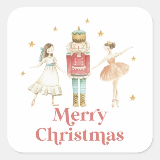 Nutcracker Winter Ballet Kerstmis Vierkante Sticker (Voorkant)