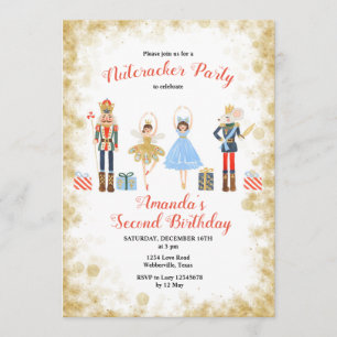 Nutcracker Winter Birthday Gold Invitation Kaart