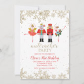 Nutcracker Winter Birthday Red en Gold Invitation Kaart (Voorkant)