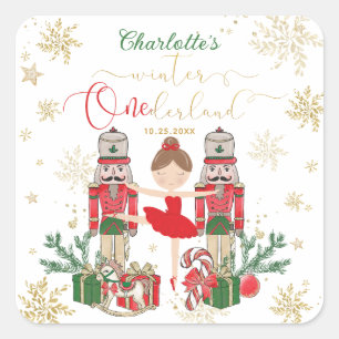 Nutcracker Winter Onederland 1e verjaardag Rood Vierkante Sticker