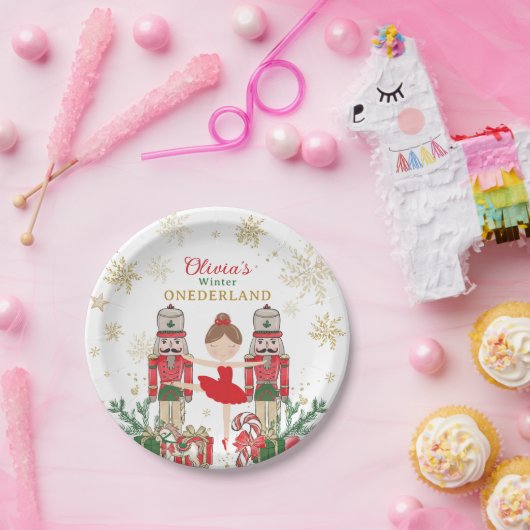 Nutcracker Winter Onederland 1st Birthday Red Papieren Bordje (Feest)