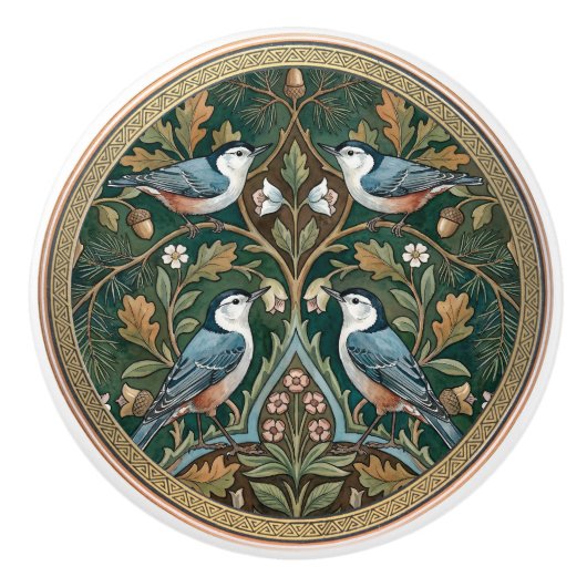 Nuthatch Bird Ceramic Pull Knob Keramische Knop (Voorkant)