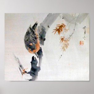 Nuthatch klimt door een boom, Watanabe Seitei Poster