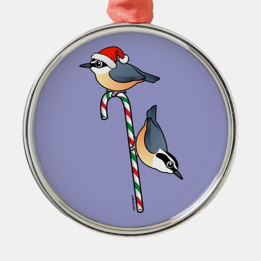 Nuthatch Santa Metalen Ornament (Voorkant)