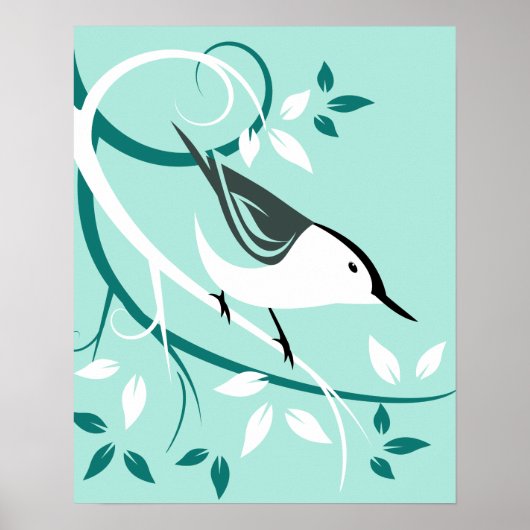 Nuthatch Stylized Bird Design Poster (Voorkant)
