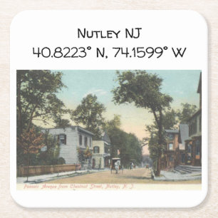 Nutley NJ Map Coordinates 1906  Style Vierkante Kartonnen Onderzetter