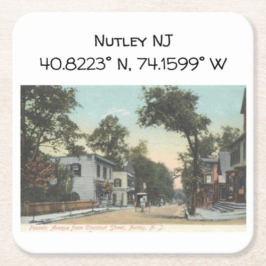 Nutley NJ Map Coordinates 1906  Style Vierkante Kartonnen Onderzetter (Voorkant)