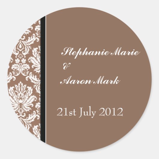 Nutmeg Classic Damask Wedding Label Sticker (Voorkant)