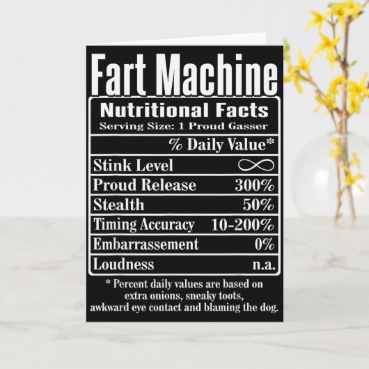 Nutrion Facts Fart Machine Dad Jokes Funny Farting Kaart (Gele Bloem)