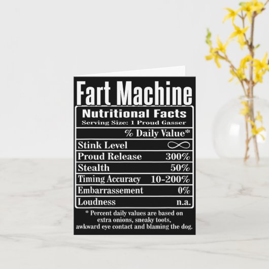 Nutrion Facts Fart Machine Dad Jokes Funny Farting Kaart (Gele Bloem)