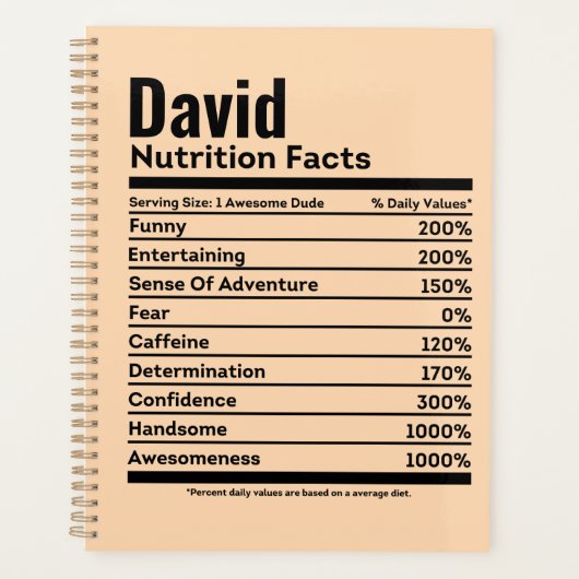 Nutrition Facts Funny Nom personnalisé David (Devant)