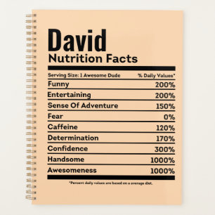 Nutrition Facts Funny Persoonlijke naam David Planner