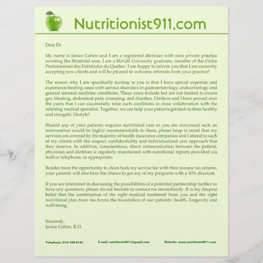 Nutrition Letterhead Custom Briefhoofd (Voorkant)