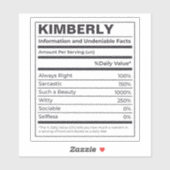 NUTRITIONELE FEITEN VAN EEN PERSOON GEPERSONALISEE STICKER (Vel)