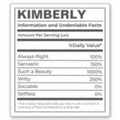 NUTRITIONELE FEITEN VAN EEN PERSOON GEPERSONALISEE STICKER (Voorkant)