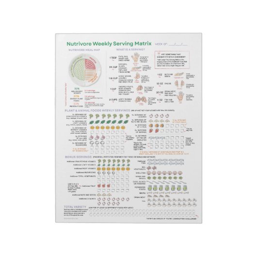 Nutrivore Weekly Serving Matrix - Pad 40 pagina's Notitieblok (Gedraaid)