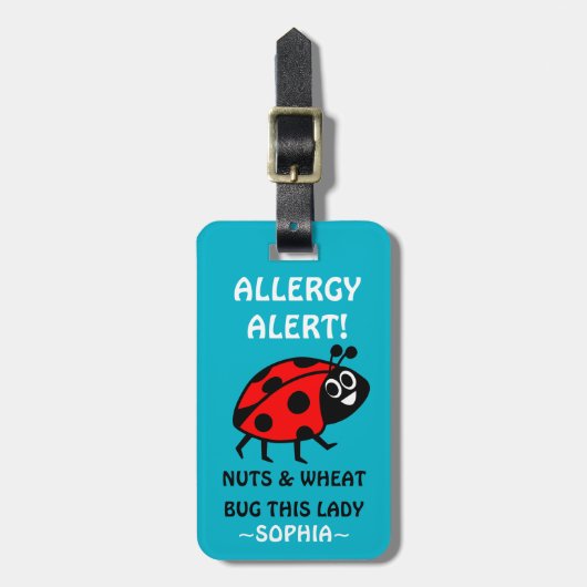 Nuts and Wheat Allergy Ladybug Medical Alert Bagagelabel (Voorkant verticaal)