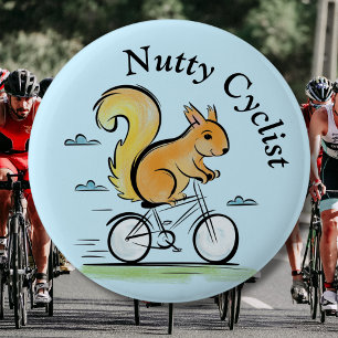 Nutty Cyclist, Eekhoorn op een fiets, fietsdier Ronde Button 5,7 Cm