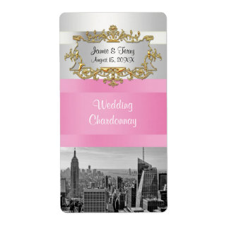 NY City Skyline BW 05 White, Roze Wijnlabel Etiket