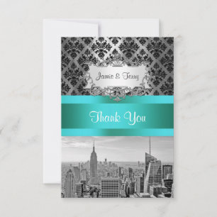 NY City Skyline BW B3 Damask F2 - Dank u Bedankkaart