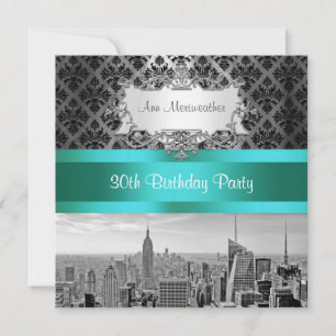 NY City Skyline BW B3 Damask Invitation de fête d'