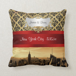 NY City Skyline Sepia B4 Damask Coussin