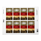 NY City Skyline Sepia B4 Damask Party Étiquette de (Feuille entière)