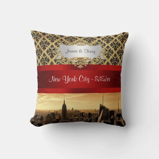 NY City Skyline Sepia B4 Damask Pillow Kussen (Voorkant)