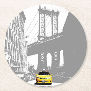 Ny Nyc New York City Brooklyn Bridge Yellow Taxi Ronde Kartonnen Onderzetter