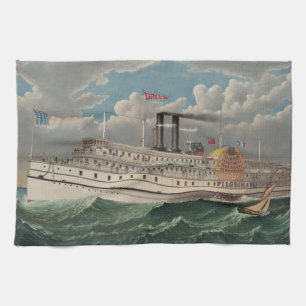 NY Voyage Grand Paddlewheel Stoomboot De Pelgrim Theedoek