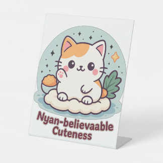 Nyan-believable Cuteness – Schattigee Kawaii Cat Reclamebord Met Voetstuk