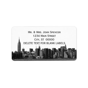 NYC brede skyline geëtst BW adreslabel Etiket