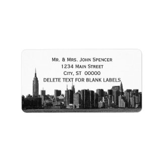 NYC brede skyline geëtst BW adreslabel Etiket