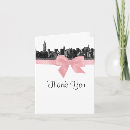NYC brede skyline geëtst BW roze dank u Bedankkaart (Voorkant)