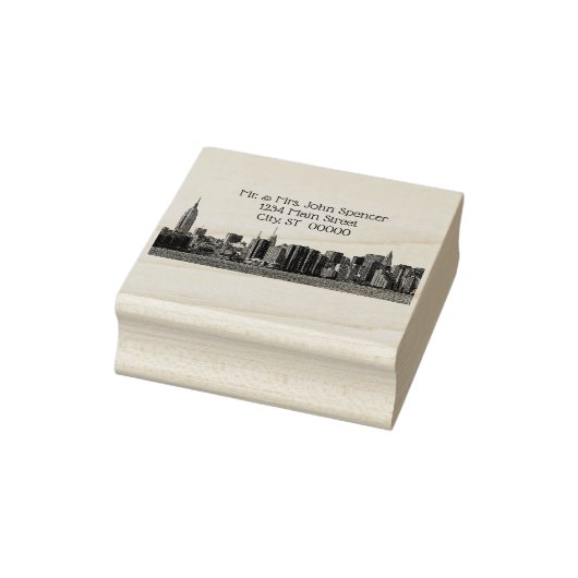 NYC brede skyline geëtste naam retouradres Rubberstempel (Stempel)