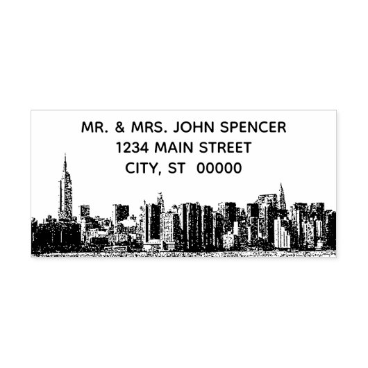 NYC brede skyline geëtste naam retouradres Rubberstempel (Afrduk)
